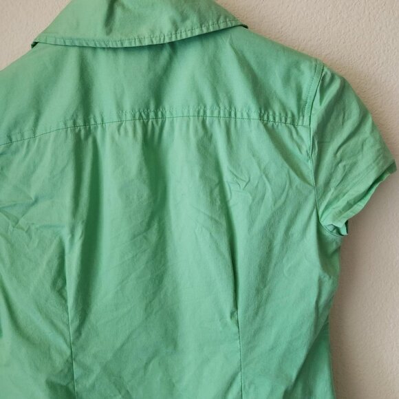 ATTENTION green collared shirt short sleeve button-up front Sz S preppy classic - Picture 4 of 8